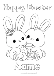 Colouring to customise Cute Cute Rabbit Easter Eggs Easter "Happy Easter" Message Forest Animals