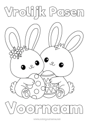 Kleurplaat aanpassen Schattig Kawaii Konijn Paaseieren Pasen 