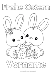 Malvorlage anpassen Niedlich Kawaii Hase Ostereier Ostern 