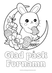 Färgläggningssida att anpassa Söt Blommor Söt Kanin Påskägg Påsk Måne 