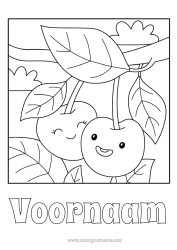 Gratis kleurplaat Kawaii Kersen Fruit
