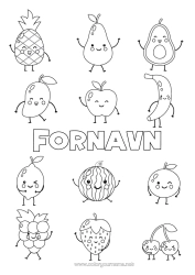 Farvelægningssiden tilpasning Kawaii Kirsebær Frugter Jordbær Advokat Vandmelon Banan Pære Citron Tegneserie Hindbær