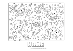 Desenho para personalizar Kawaii Foguete Coelho Espaço Extraterrestre Planetas e sistema solar Animais da floresta Astronauta Astronomia Veículos aéreos Profissões de exploração