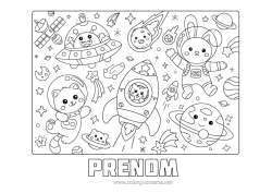 Coloriage à personnaliser Kawaii Fusée Lapin Espace Extraterrestre Planètes Et Système Solaire Animaux De La Forêt Astronaute Astronomie Véhicules Aériens Métiers D'exploration