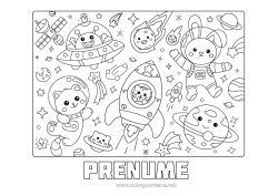 Pagină de colorat personalizată Drăguț Rachetă Iepure Spațiu Extraterestru Planete Și Sistemul Solar Animale Din Pădure Astronaut Astronomie Vehicule Aeriene Meserii De Explorare