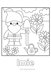 Kolorowanka za darmo Słonecznik Podlewnica Ogrodnictwo Krasnal ogrodowy