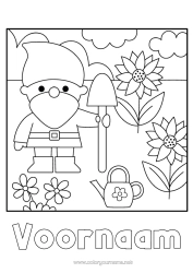 Gratis kleurplaat Zonnebloem Gieter Tuinieren Tuinkabouter