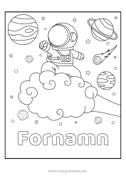 Färgläggningssida att anpassa Utrymme Planeter Och Solsystem Måne Astronaut Astronomi Utforskningsyrken Moln