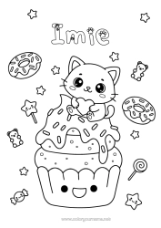 Kolorowanka do personalizacji Cukierki Kot Uroczy Pączki Słodkości, łakocie Babeczka Psy i koty Słodka laska