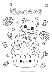 Colorear gratis Caramelos Cat Kawaii Donuts Golosinas Magdalena Perros y gatos Chupeta