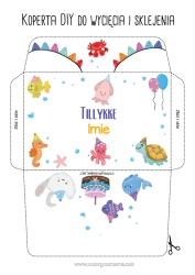 Kolorowanka za darmo Urodziny Żółw Zwierzę Ryba Krab Raia Zwierzęta morskie lub wodne Gady Ośmiornica, kalmar Koperta do druku Tort urodzinowy