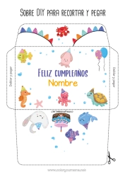 Colorear gratis Cumpleaños Tortuga Animales Pescado Cangrejo Mantarraya Animales marinos o acuáticos Reptiles Pulpo Sobre para imprimir Pastel de cumpleaños