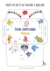 Colorazione gratuita Compleanno Tartaruga Animale Pesce Granchio Razza Animali marini o acquatici Rettili Polpo, polipo Busta da stampare Torta di compleanno