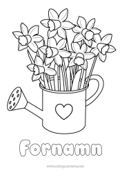 Färgläggningssida att anpassa Blommor Hjärta Påskliljor Vattenspruta