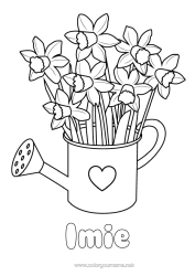 Kolorowanka do personalizacji Kwiaty Serce Żonkile Podlewnica
