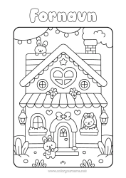 Gratis farvelægning Sød Hjerte Kawaii Kanin Dyr Hus Skovens dyr