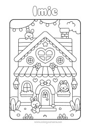 Kolorowanka za darmo Słodki Serce Uroczy Zając Zwierzę Dom Zwierzęta leśne