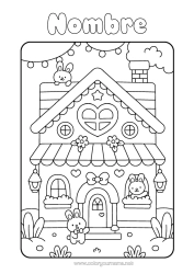 Colorear para personalizar Lindo Corazón Kawaii Conejo Animales Casa Animales del bosque