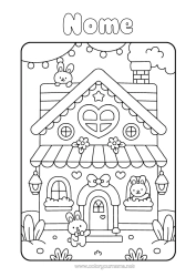 Desenho para personalizar Fofo Coração Kawaii Coelho Animal Casa Animais da floresta