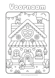 Gratis kleurplaat Schattig Hart Kawaii Konijn Dier Huis Bosdieren