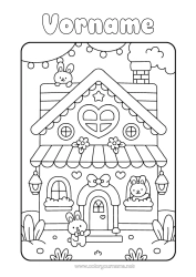 Kostenlose Malvorlage Niedlich Herz Kawaii Hase Tier Haus Waldtiere