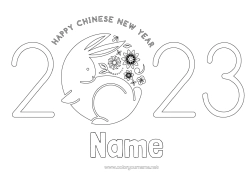 Free colouring Rabbit 2023 Chinese New Year Forest animals