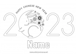 Free coloring Bunny 2023 Chinese New Year Forest animals