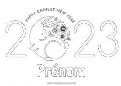 Coloriage gratuit Lapin 2023 Nouvel An chinois Animaux de la forêt