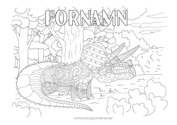 Gratis färgläggning Dinosaurier Triceratops Komplexa målarbilder Zentangle