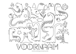Gratis kleurplaat Dinosaurussen Vulkaan Palmboom Diplodocus Tyrannosaurus Triceratops