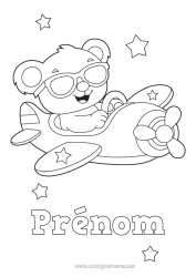 Coloriage à personnaliser Ours Avion Véhicules Ourson Animaux de la forêt Véhicules aériens Cartoon Lunettes de soleil