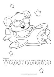 Gratis kleurplaat Beer Vliegtuig Voertuigen Knuffelbeer Bosdieren Luchtvaartuigen Cartoon Zonnebril