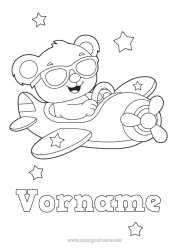 Kostenlose Malvorlage Bär Flugzeug Fahrzeuge Teddybär Waldtiere Flugzeuge Karikatur Sonnenbrille