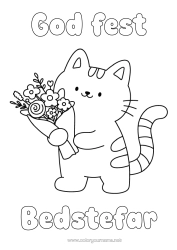 Gratis farvelægning Blomster Kat God fest Kawaii Fest Dyr Nem farvelægning Hunde og katte Bukket