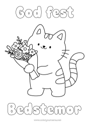 Gratis farvelægning Blomster Kat God fest Kawaii Fest Dyr Nem farvelægning Hunde og katte Bukket