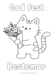 Gratis fargelegging Blomster Katt God fest! Søt Fest Dyr Enkle fargelegginger Hunder og katter Bukett