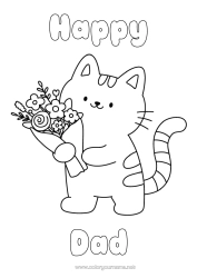 Free coloring Flowers Cat Happy feast day ! Kawaii Party Animal Easy coloring pages Dog and cat Bouquet