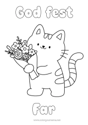 Gratis farvelægning Blomster Kat God fest Kawaii Fest Dyr Nem farvelægning Hunde og katte Bukket