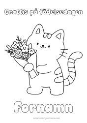Gratis färgläggning Blommor Katt Grattis på födelsedagen Söt Fest Lätta målarbilder Hundar och katter Bukett