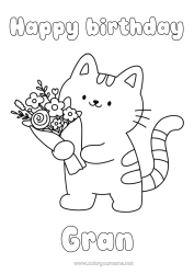 Free colouring Flowers Cat Happy birthday Cute Party Animal Easy colouring pages Dogs and cats Bunch