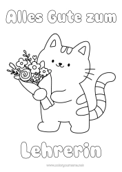Kostenlose Malvorlage Blumen Katze Frohes Fest Kawaii Fest Tier Einfache Ausmalbilder Hunde und Katzen Blumenstrauß