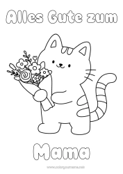Kostenlose Malvorlage Blumen Katze Frohes Fest Kawaii Fest Tier Einfache Ausmalbilder Hunde und Katzen Blumenstrauß