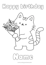 Colouring to customise Flowers Cat Happy Birthday Cute Party Animal Easy Colouring Pages Dogs And Cats Bunch