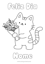 Desenho grátis Flores Gato Feliz Aniversário Kawaii Festa Desenhos para colorir fáceis Cães e gatos Buquê