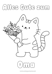 Kostenlose Malvorlage Blumen Katze Frohes Fest Kawaii Fest Tier Einfache Ausmalbilder Hunde und Katzen Blumenstrauß
