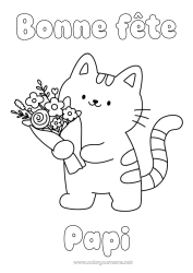 Coloriage gratuit Fleurs Chat Bonne fête Kawaii Fête Animal Coloriages faciles Chiens et chats Bouquet