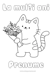 Pagină de colorat gratuită Flori Pisică La mulți ani! Drăguț Sărbătoare Desene de colorat ușoare Câini și pisici Buchet