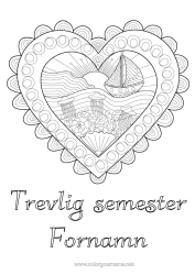 Gratis färgläggning Hjärta Manet Hav Båt Doodle Zentangle Marina djur eller vattenlevande djur Marina fordon