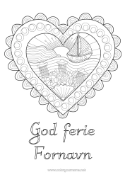 Farvelægningssiden tilpasning Hjerte Meduse Hav Båd Doodle Zentangle Havdyr Eller Vandlevende Dyr Søfartøjer