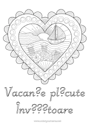 Pagină de colorat gratuită Inimă Meduză Mare Vehicule Barcă Doodle Zentangle Animale marine sau acvatice Vehicule maritime